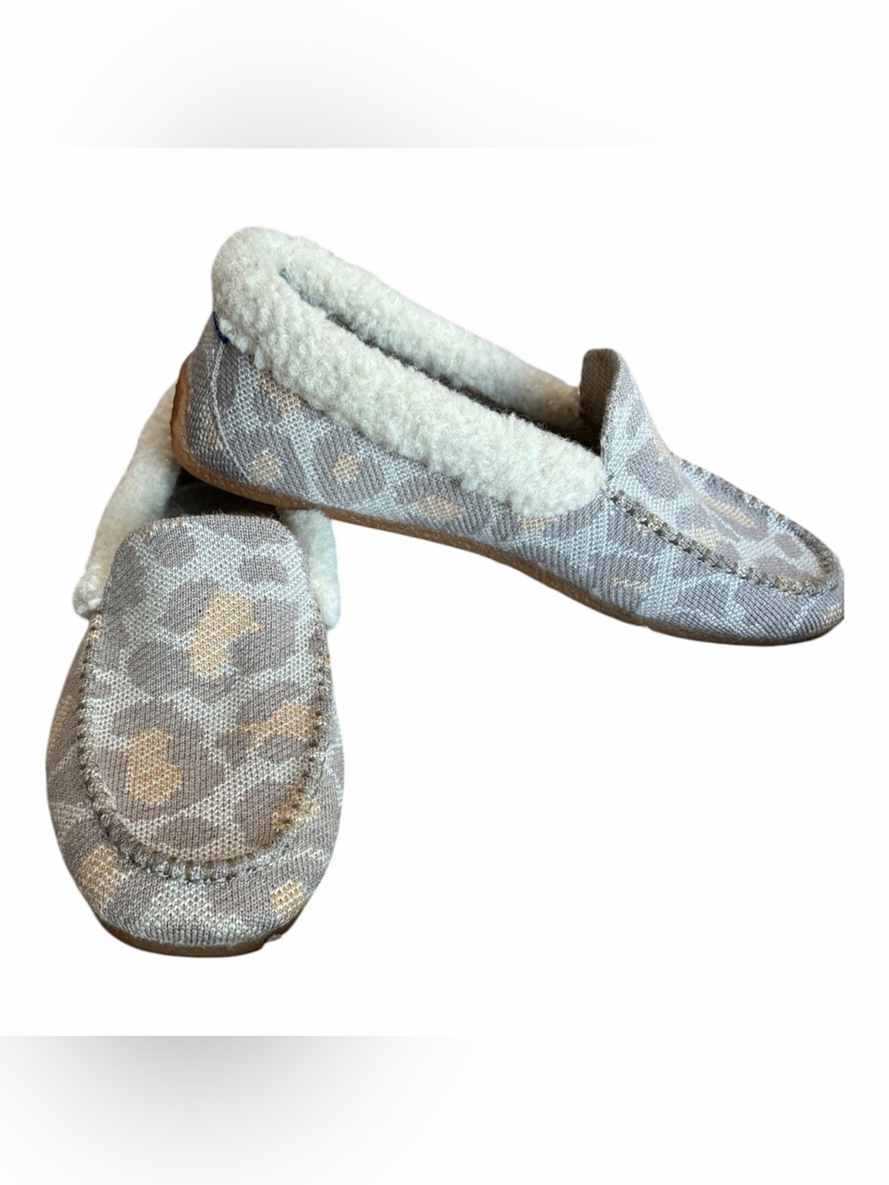 Rothy's The Slipper in Cozy Cat taupe and cream leopard print knit upper sz 8